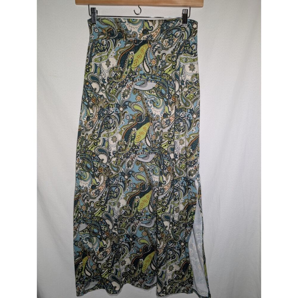 Earthbound Trading Co Paisley Floral Maxi Skirt Sz L Slit Whimsical Fairy Hippie